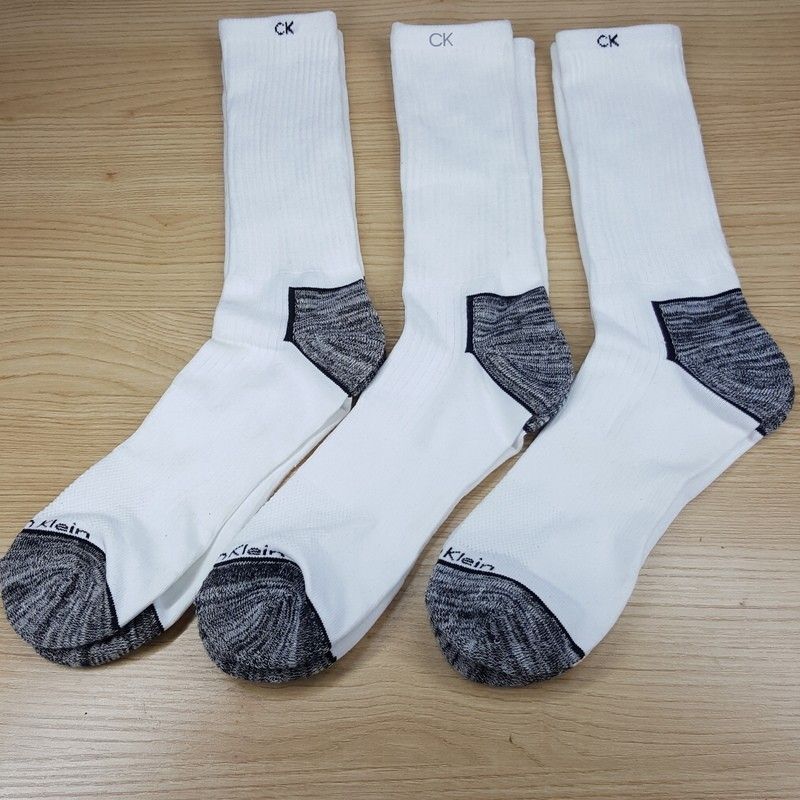 Calvin Klein Mens Crew Socks White 3-Pack Solid Ck Logo